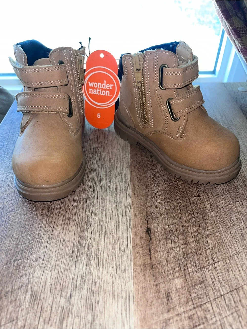 NWT WonderNation Toddler Tan Ankle WorkBoots Side Zip size 5